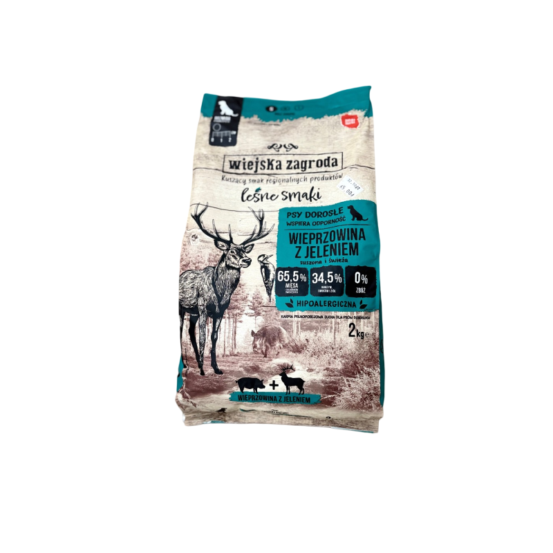 Wiejska zagroda karma sucha wieprzowina z jeleniem 2kg | Wiejska zagroda