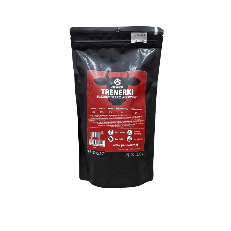 Pan Zwierz Trenerki Suszony BARF z Wołowiny 250g | Pan zwierz
