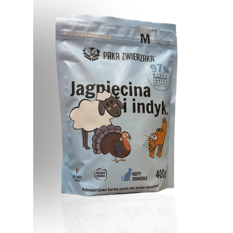 Paka Zwierzaka Karma dla Kota Jagnięcina I Indyk M 400g | Paka Zwierzaka