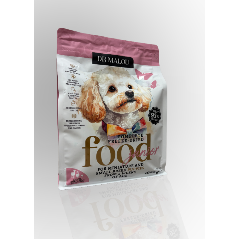 Dr Malou Karma Liofilizowana Dla Szczeniąt Kaczka Z Mlekiem Kozim I Żółtkiem 1kg | Dr Malou