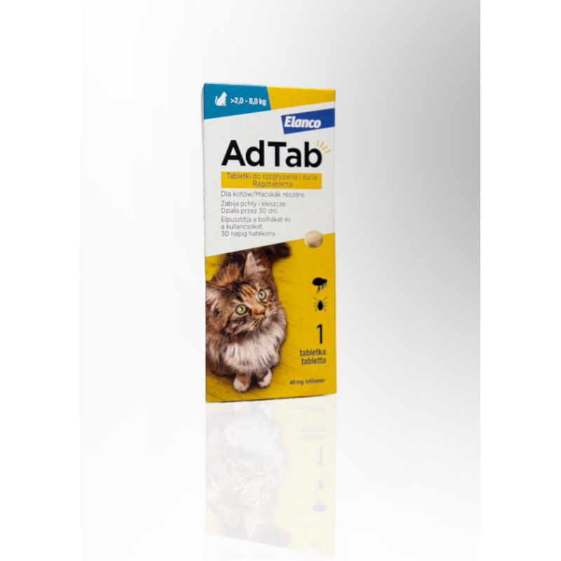 Adtab Tabletka Na Pchły I Kleszcze Dla Kota 48mg X 1 Tabletka 2,0-8,0kg | Elanco