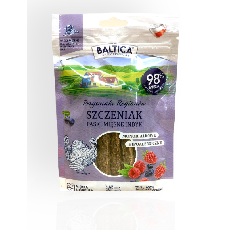 Baltica Paski Mięsne dla Szczeniąt Indyk z Maliną 90g | przysmaki dla psa