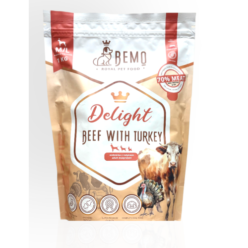 Bemo Delight Wołowina z Indykiem M/L 1kg | sucha karma dla psa