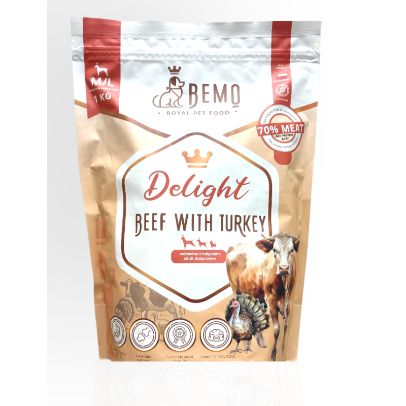 Bemo Delight Wołowina z Indykiem M/L 1kg | sucha karma dla psa