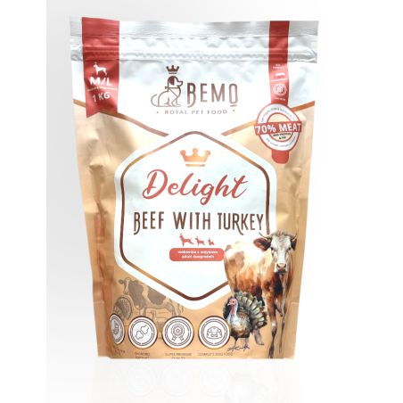 Bemo Delight Wołowina z Indykiem M/L 1kg | sucha karma dla psa