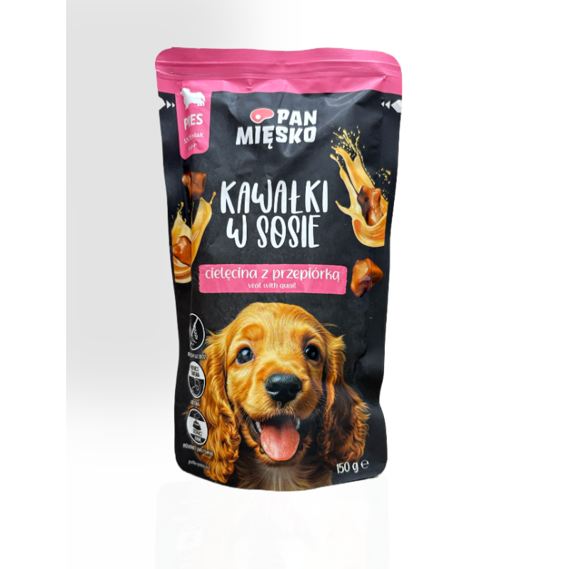 Pan Mięsko Mokra Karma dla Psa Kawałki w Sosie Cielęcina z Przepiórką 150g | mokra karma dla psa