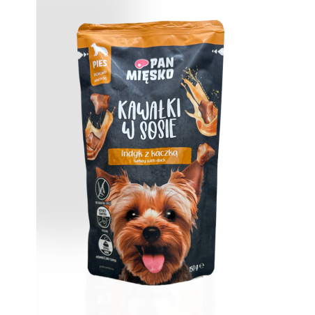 Pan Mięsko Kawałki w Sosie dla Psa Indyk z Kaczką 150g | mokra karma dla psa