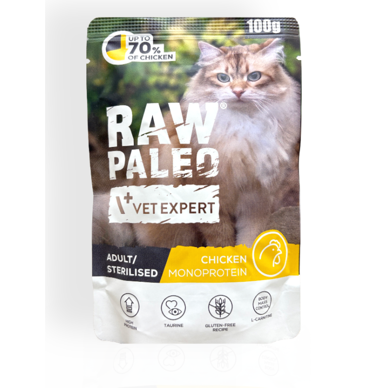 Raw Paleo Adult/Sterilised Mokra Karma dla Kota z Kurczakiem 100g | mokra karma dla kota