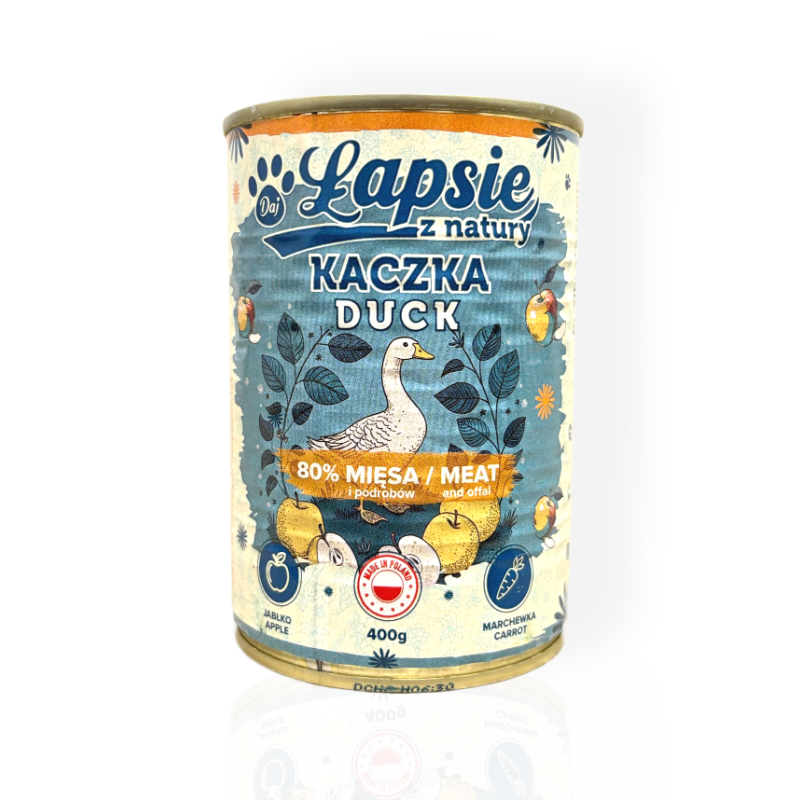 Łapsie Mokra Karma dla Psa Kaczka z Jabłkiem 400g | mokra karma dla psa