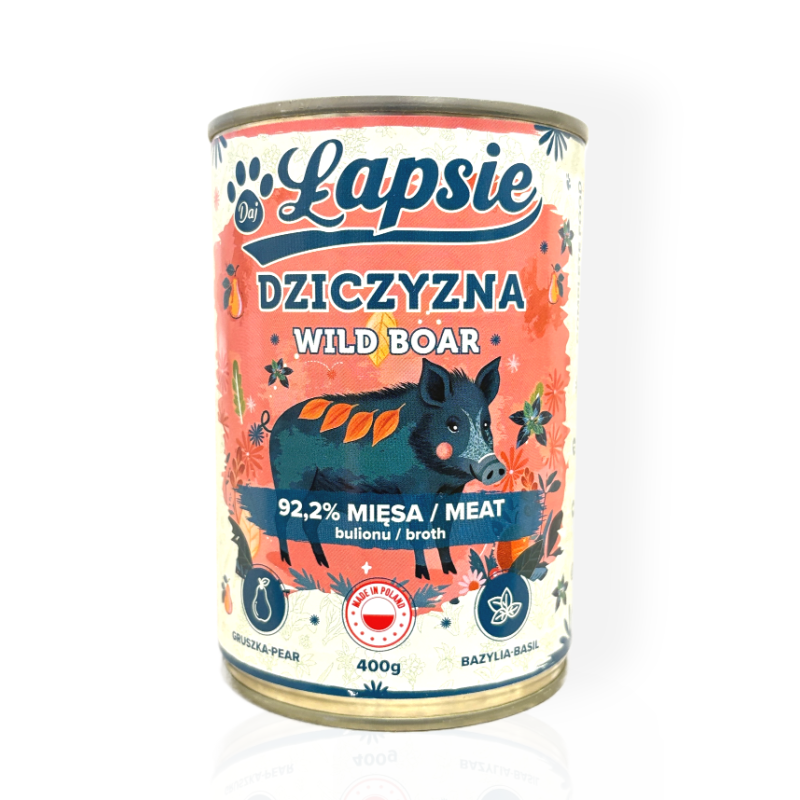 Łapsie Mokra Karma Monobiałkowa dla Psa z Dzikiem 400g | mokra karma dla psa
