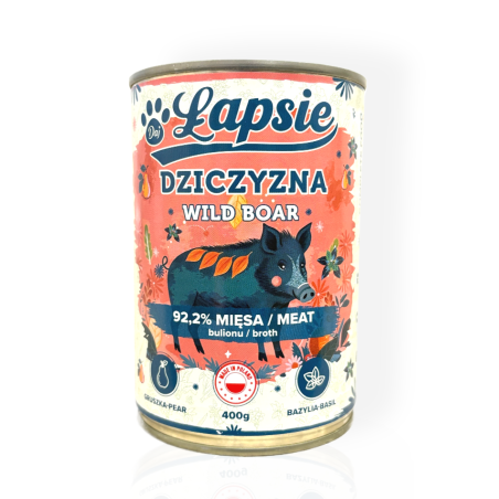 Łapsie Mokra Karma Monobiałkowa dla Psa z Dzikiem 400g | mokra karma dla psa