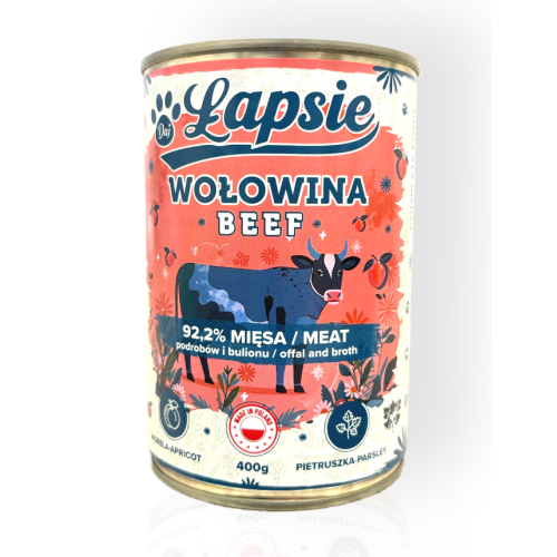 Łapsie Mokra Karma Monobiałkowa dla Psa z Wołowiną 400g | mokra karma dla psa