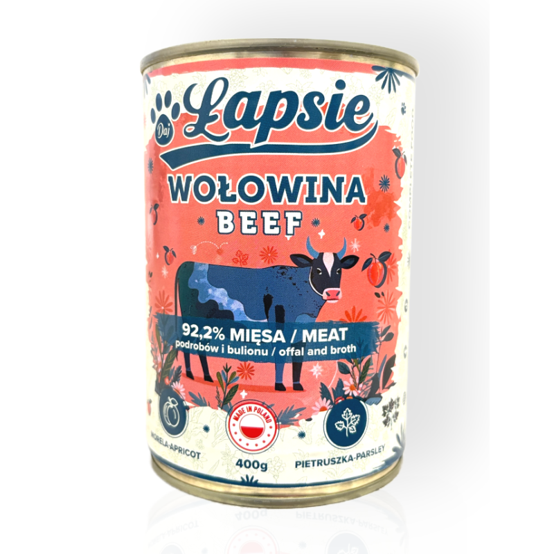 Łapsie Mokra Karma Monobiałkowa dla Psa z Wołowiną 400g | mokra karma dla psa