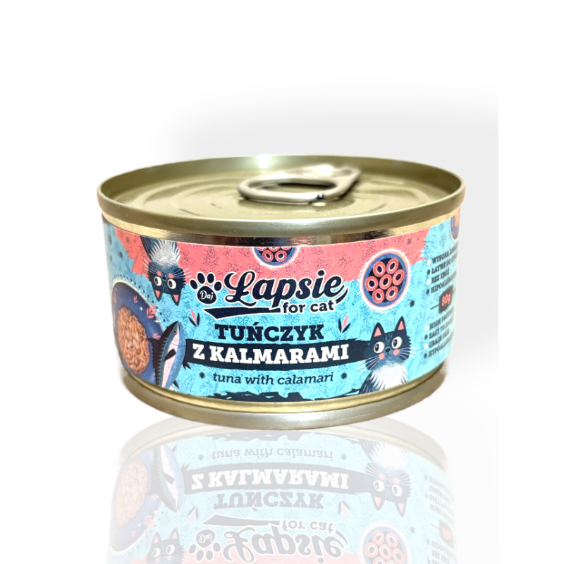 Łapsie Mokra Karma dla Kota Tuńczyk z Kalmarami 80g | mokra karma dla kota