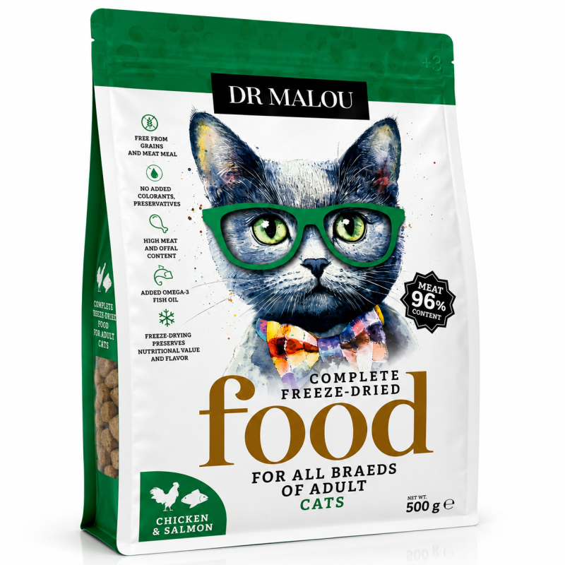 Dr Malou Karma Liofilizowana Dla Kota Kurczak Z Łososiem 500g | Dr Malou