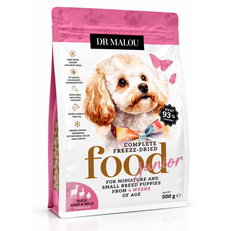 Dr Malou Karma Liofilizowana Dla Szczeniąt Kaczka Z Mlekiem Kozim I Żółtkiem 500g | Dr Malou