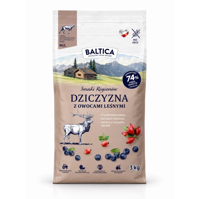 Baltica Smaki Regionów Adult Dziczyzna z Owocami Leśnymi M/L 3kg | karma sucha dla psa