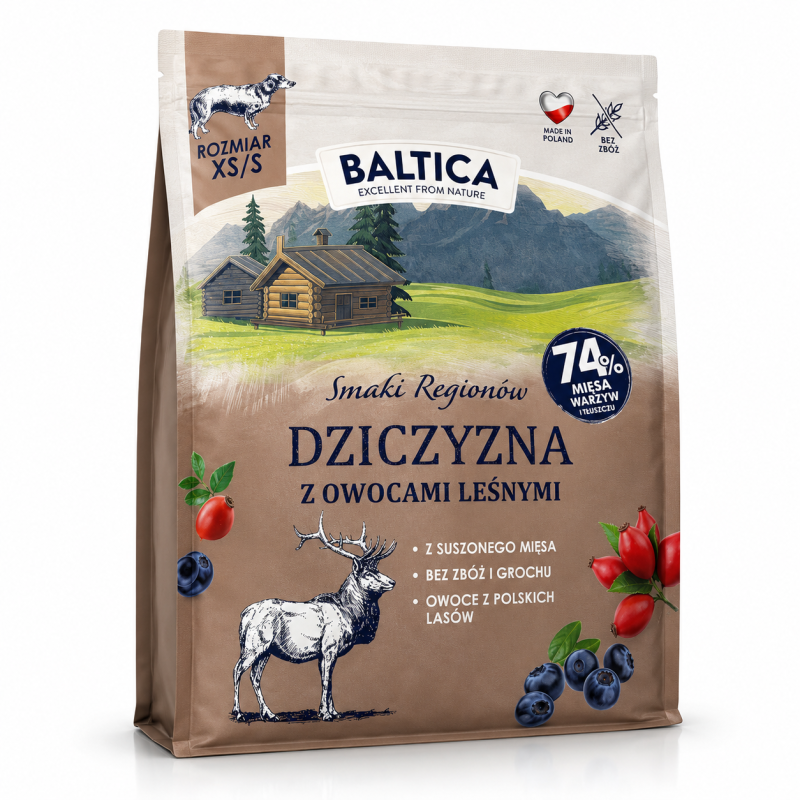Baltica Smaki Regionów Adult Dziczyzna z Owocami Leśnymi XS/S 1kg | karma sucha dla psa