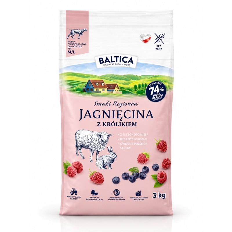 Baltica Smaki Regionów Adult Jagnięcina z Królikiem M/L 3kg | karma sucha dla psa