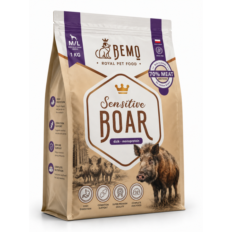 Bemo Sensitive Boar z Dzikiem S/M 1 kg | Karma dla psa