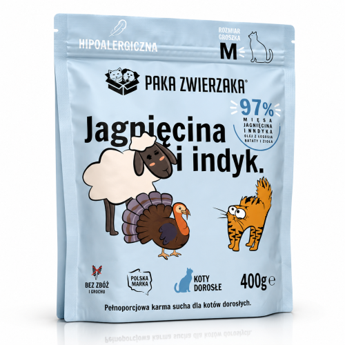 Paka Zwierzaka Karma dla Kota Jagnięcina I Indyk M 400g | Paka Zwierzaka
