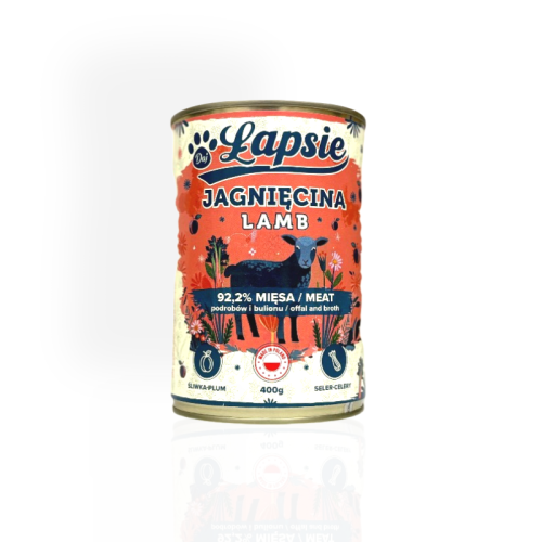 Łapsie Jagnięcina ze śliwką 400g | Monobiałkowa karma mokra dla psa