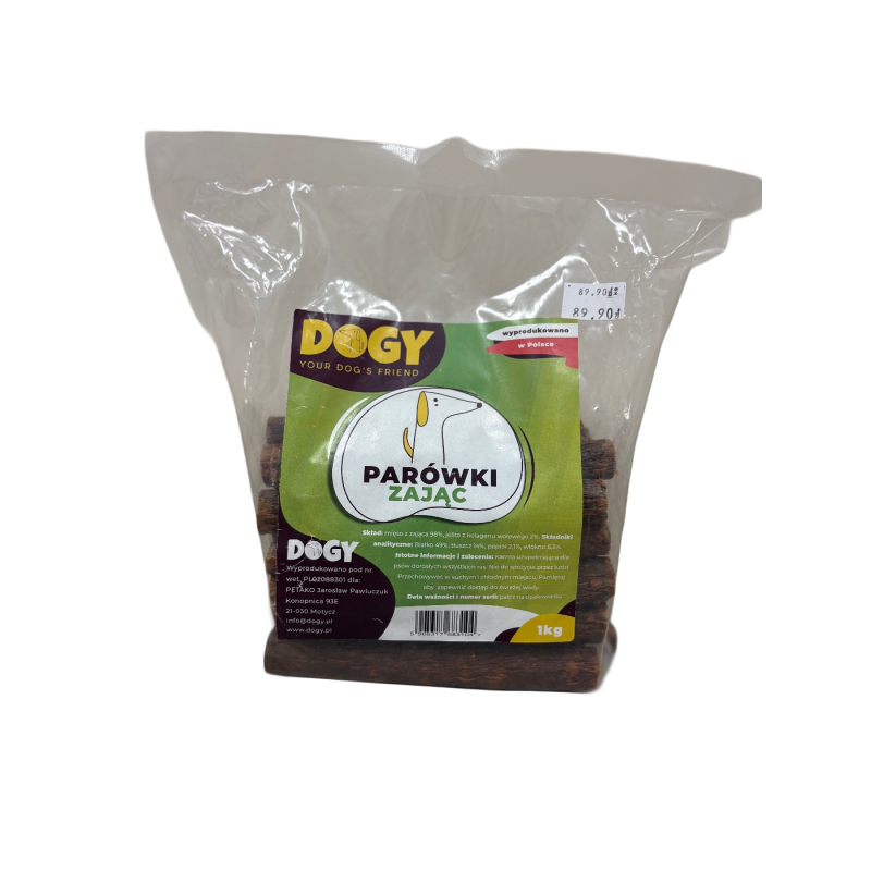 Dogy Parówki z zająca 98% mięsa 1 kg | Dogy