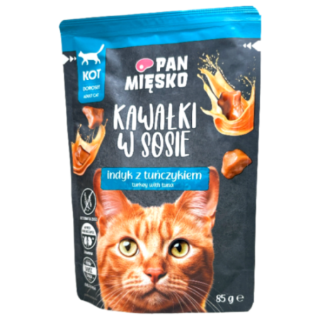 Pan Mięsko Kawałki w Sosie dla Kota Indyk z Tuńczykiem 85g | mokra karma dla kota