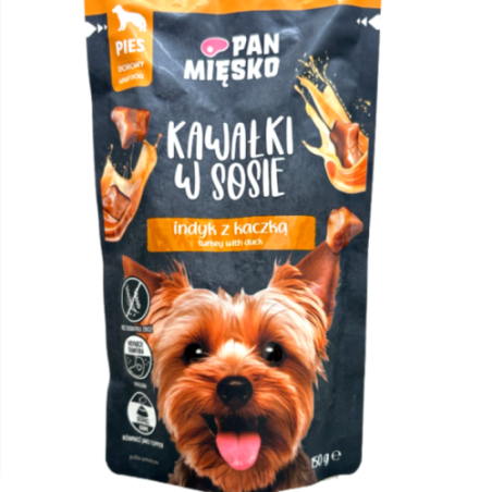 Pan Mięsko Kawałki w Sosie dla Psa Indyk z Kaczką 150g | mokra karma dla psa