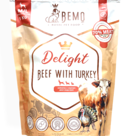 Bemo Delight Wołowina z Indykiem M/L 1kg | sucha karma dla psa