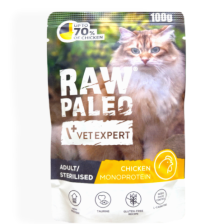 Raw Paleo Adult/Sterilised Mokra Karma dla Kota z Kurczakiem 100g | mokra karma dla kota