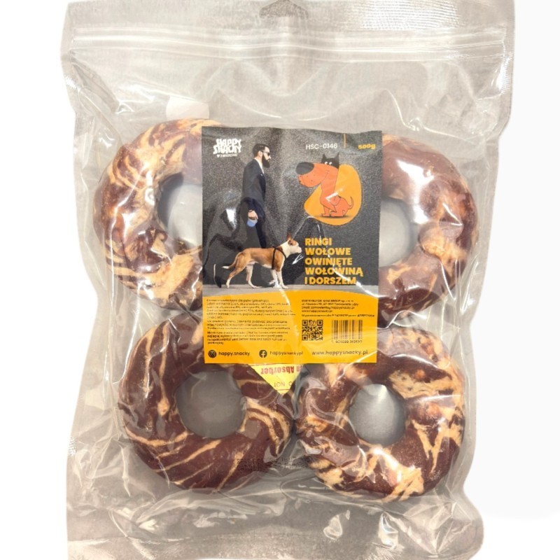 Happy Snacky Ringi wołowe z dorszem 500g | Przysmak dla psa
