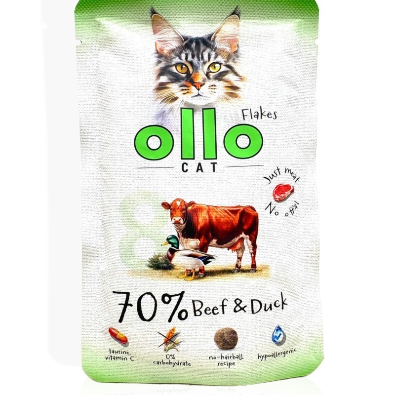 OLLO Wołowina z kaczką saszetka 85g | Karma mokra dla kota
