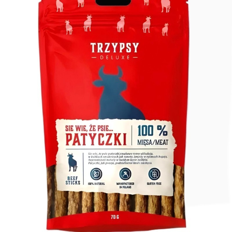 Trzy Psy Patyczki z wołowiny 70g | Przysmak mięsny dla psa